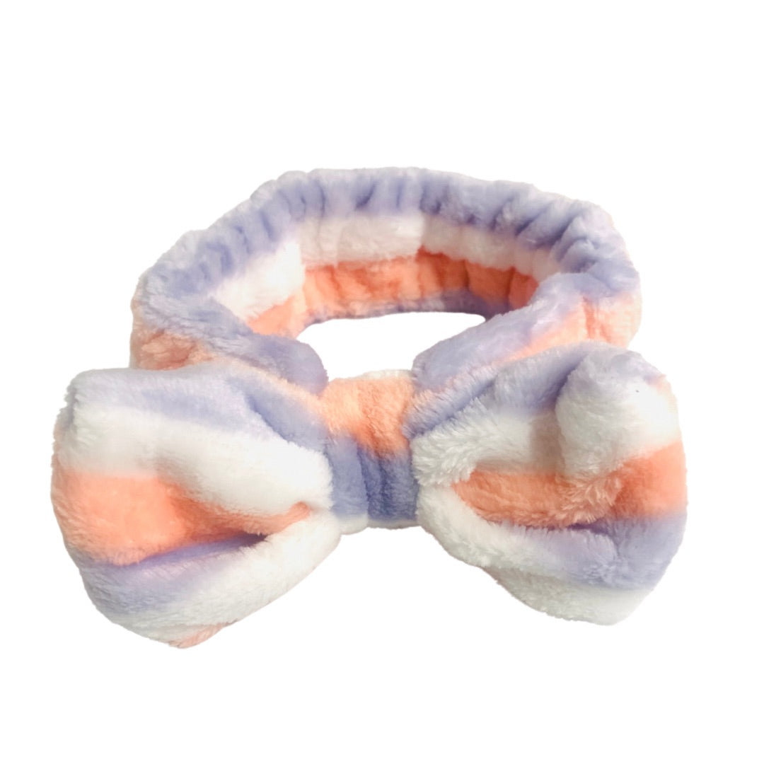 cosmetic wash headbands purple, white and peach (stripes)